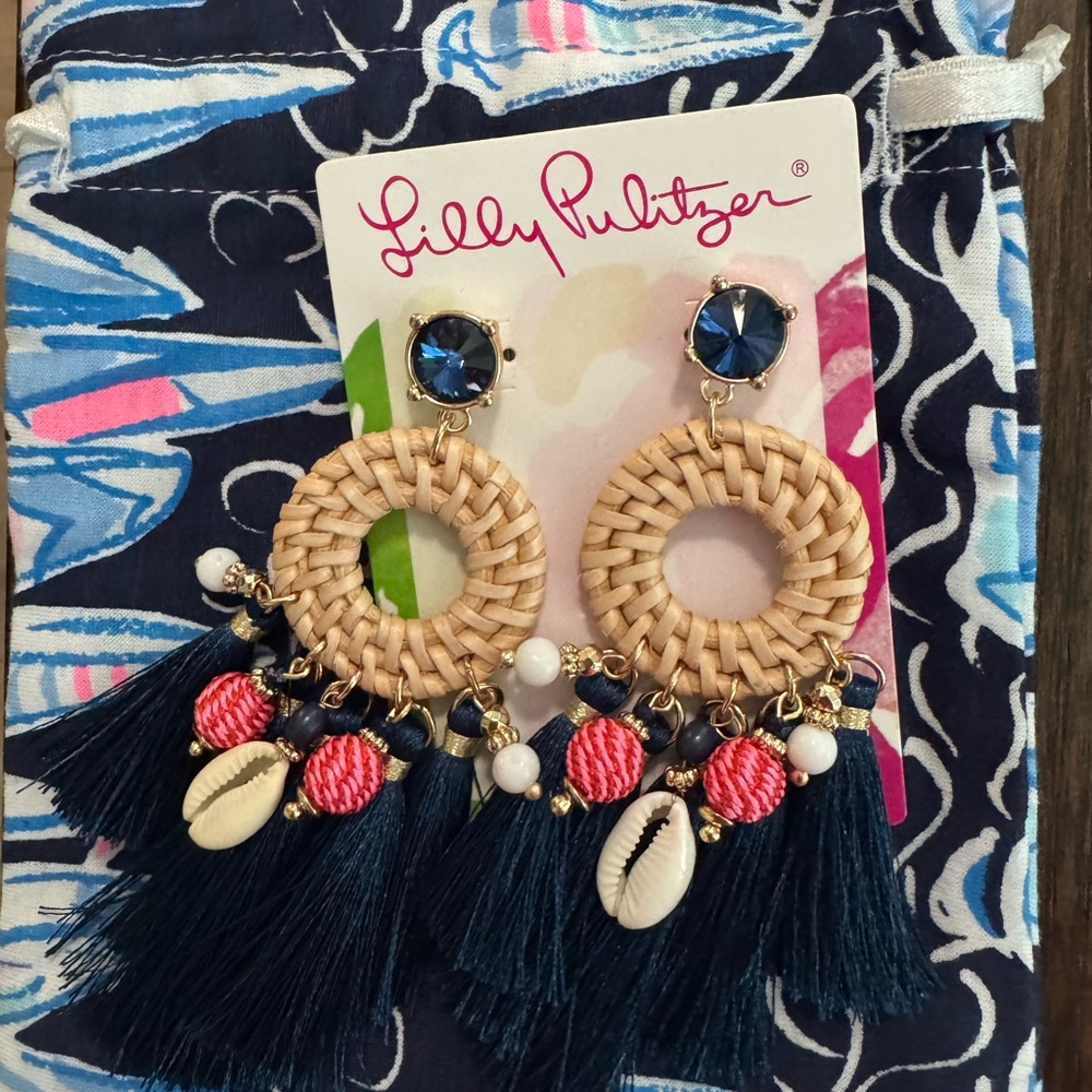 Lilly Pulitzer Navy and Pink Woven Earrings - Picture 3 of 4